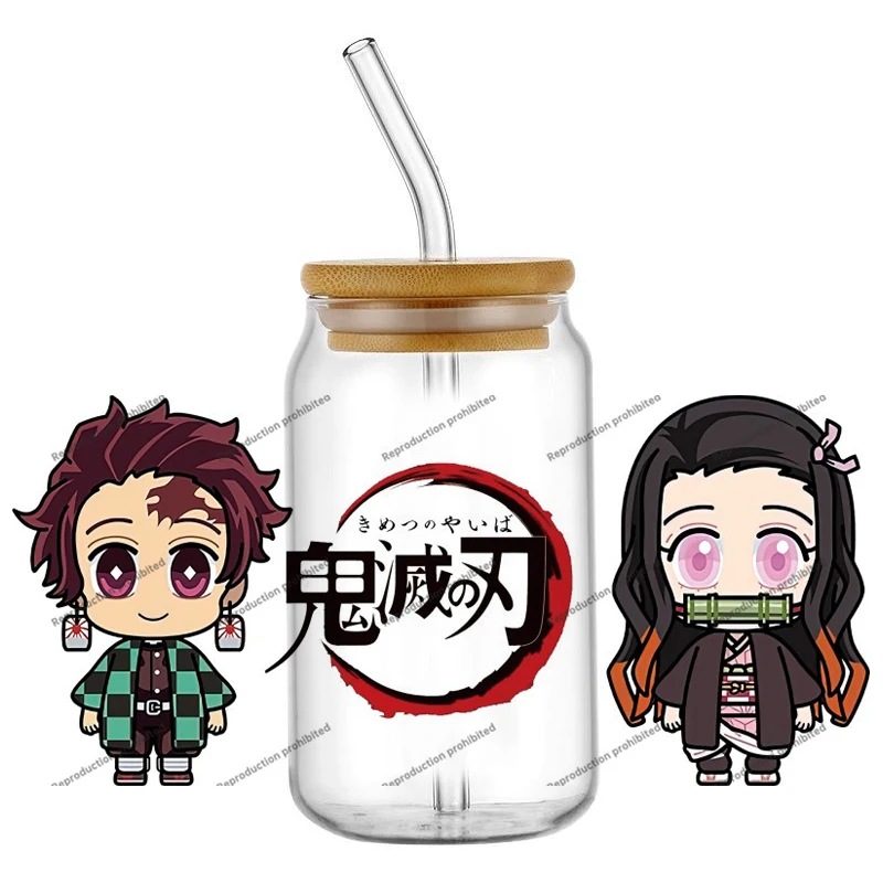 Hotsale Lovely Demon Slayer Famous Cartoon 16oz UV DTF 3D Transfer Sticker Decals Wraps Glass Can Cups Creative Craft DIY