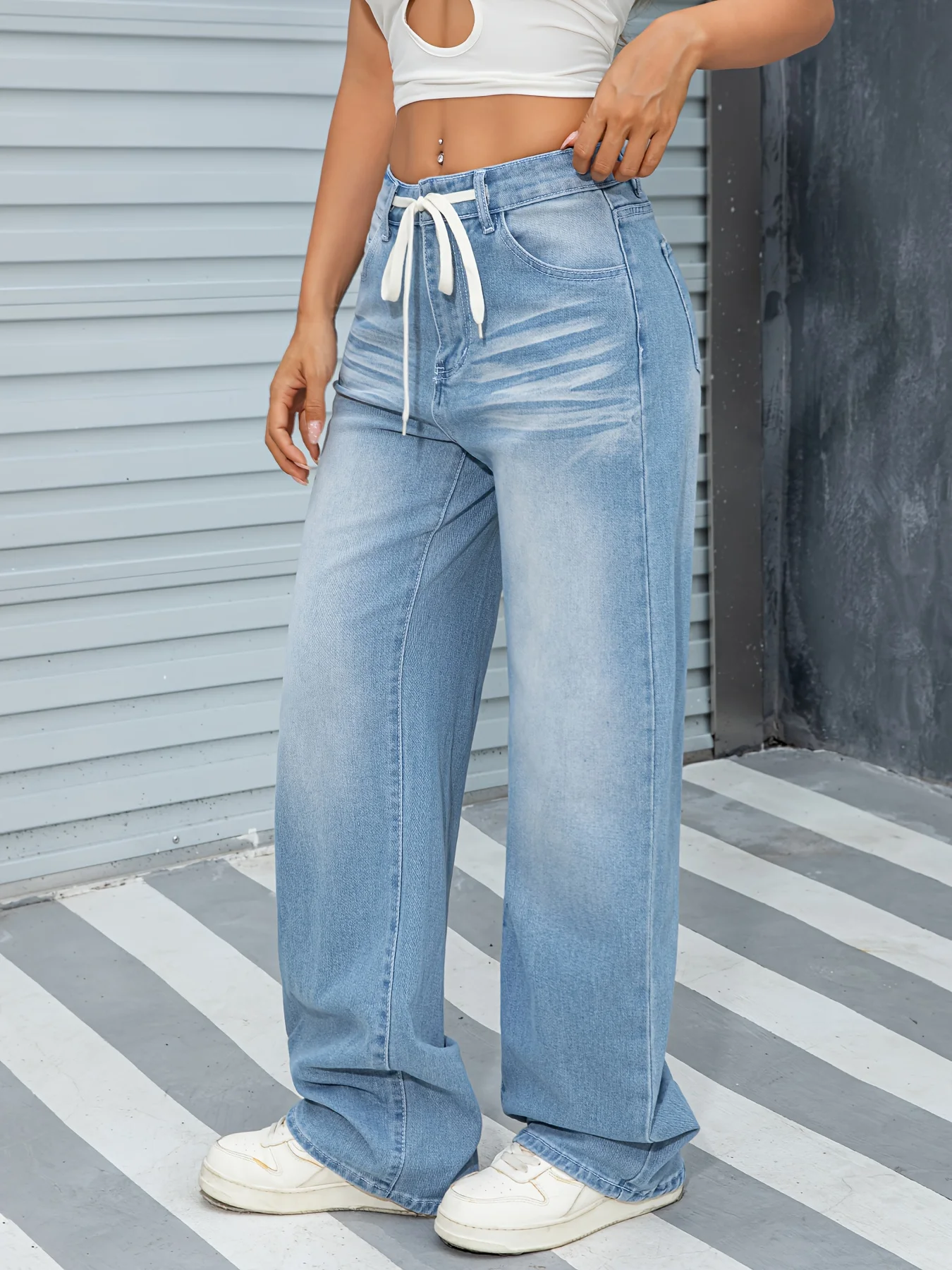 2026 New Women's Wide Leg Tie-Dye Jeans Elastic Loose Fashion Casual Long Denim Pants