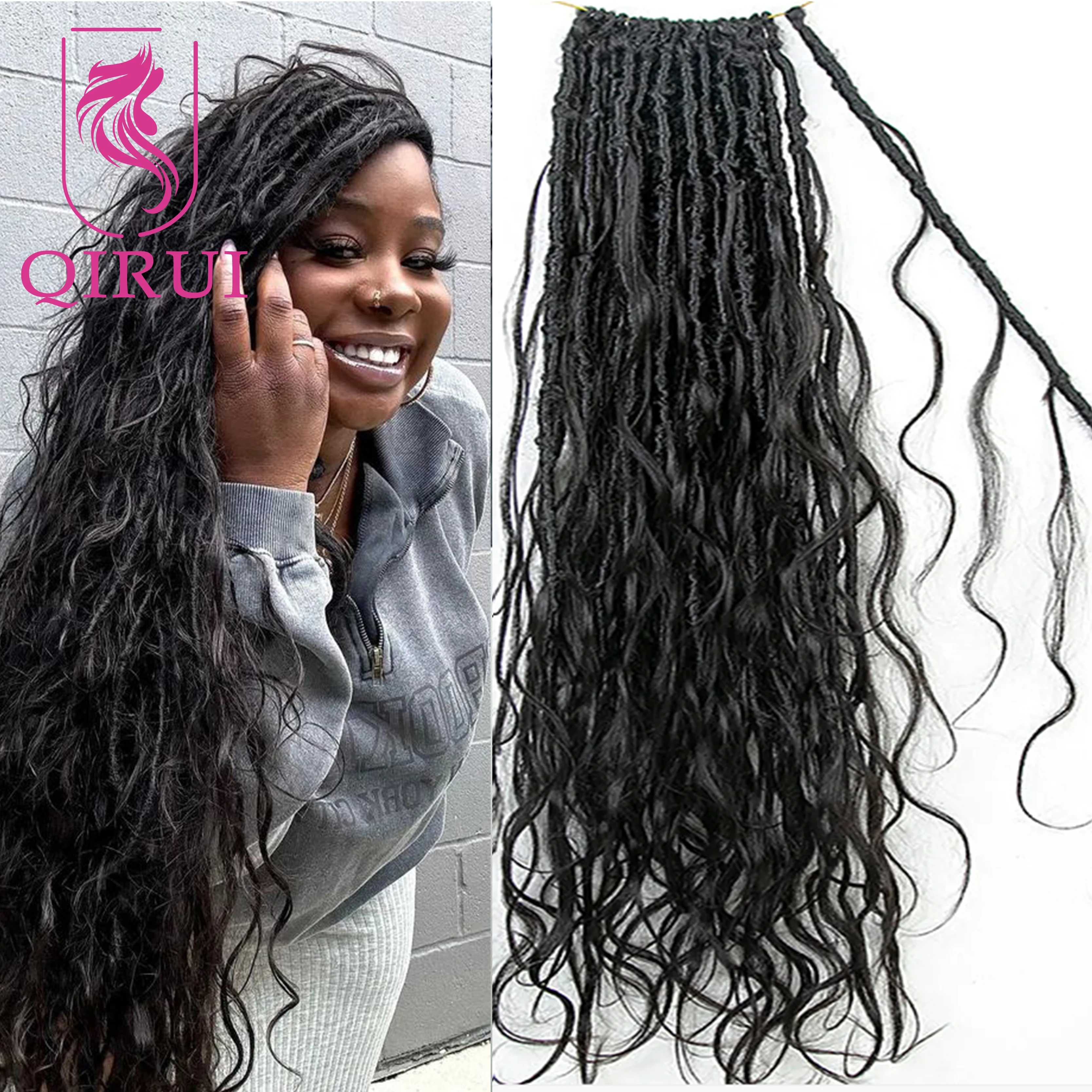 Body Wave Pre-Looped Crochet Boho Locs With Human Hair Curls Goddess Locs Body Wave Full Ends Hair Extensions Natural Color