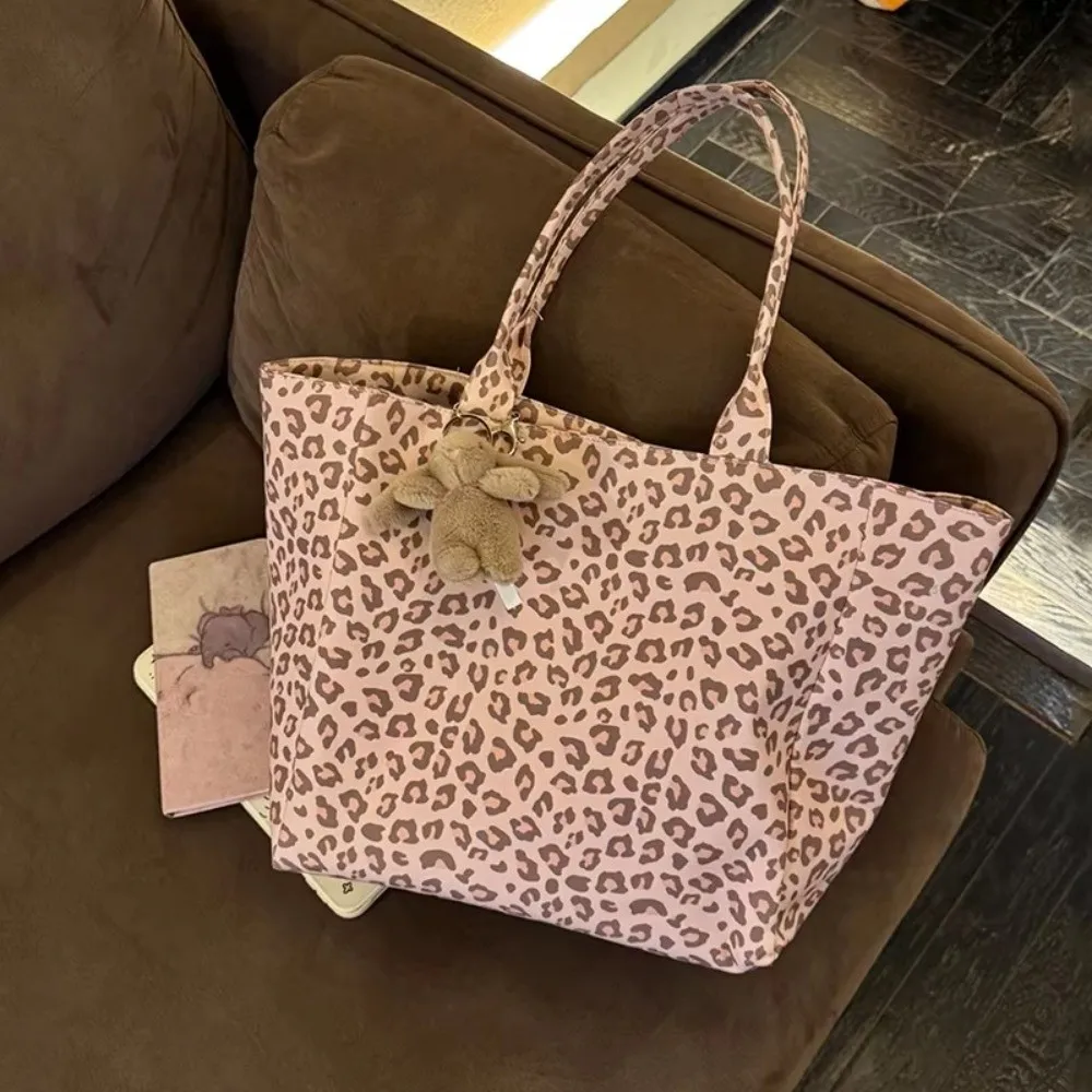 Practical Leopard Print Canvas Tote Bag Large Capacity Durable Shoulder Bag Handbag Canvas Casual Tote Bag For Women