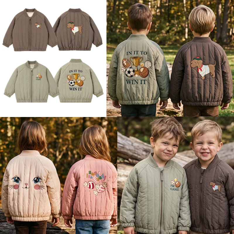 Kids Jacket 2026 Winter New Fashion Fleece Thickened Warm Boys Coat Cotton Pink Cute Crew Neck Waterproof Girls Cotton Clothes