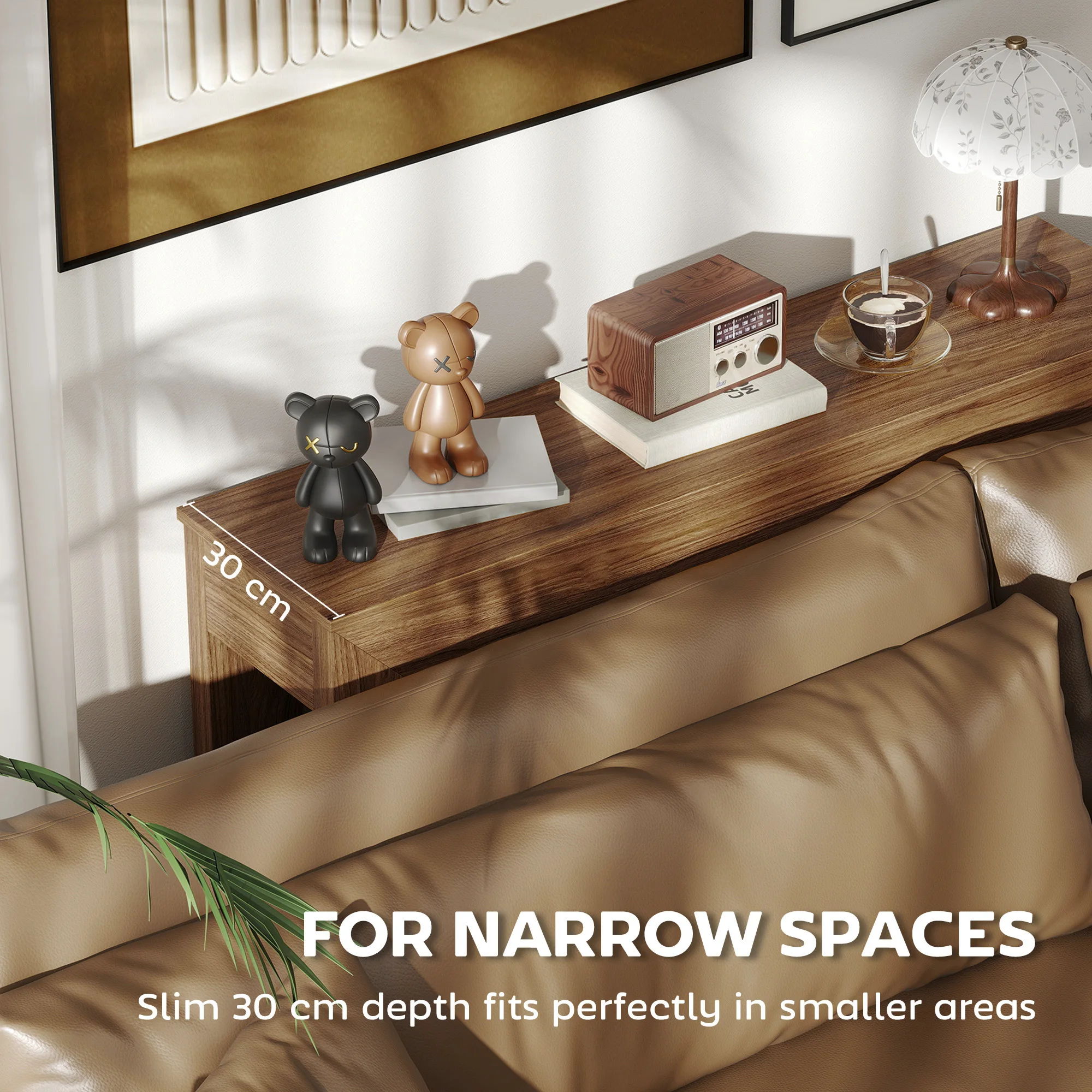 Modern Entryway Table, 47" Narrow Console Table for Entryway, Sofa Table Behind Couch, Living Room, Hallway, Walnut view 4