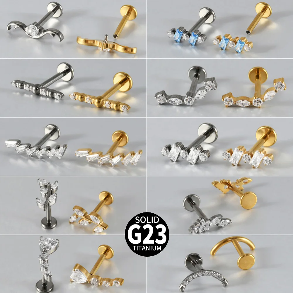 1PC Titanium Marquise&Round&Square Zircon Lip Helix Studs Labret Cartilage Earrings Stud 16G Internal Thread Ear Tragus Piercing