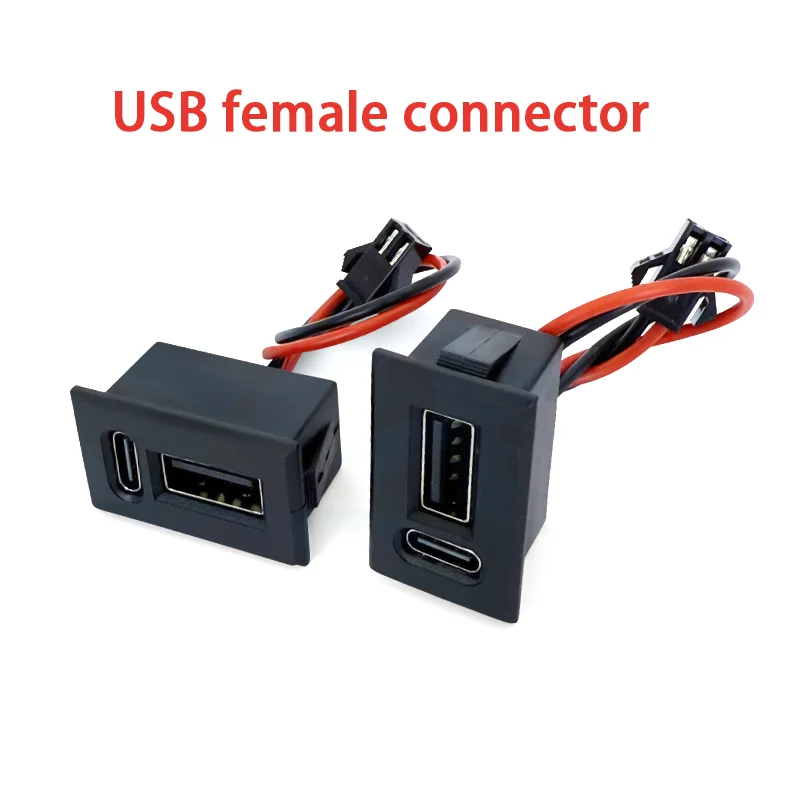 1PCS Dual Type C USB Receptacle Female Socket Connector Chassis Mount 2 Port Power Charging Adapter for Dashboard Auto Parts Kit