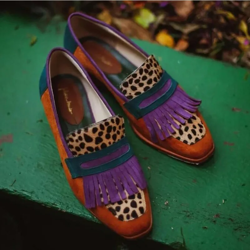 

Женские лоферы больших размеров (43) на плоской подошве, весна-осень, новые, с кисточками, в стиле колор-блок, классические, с круглым носком