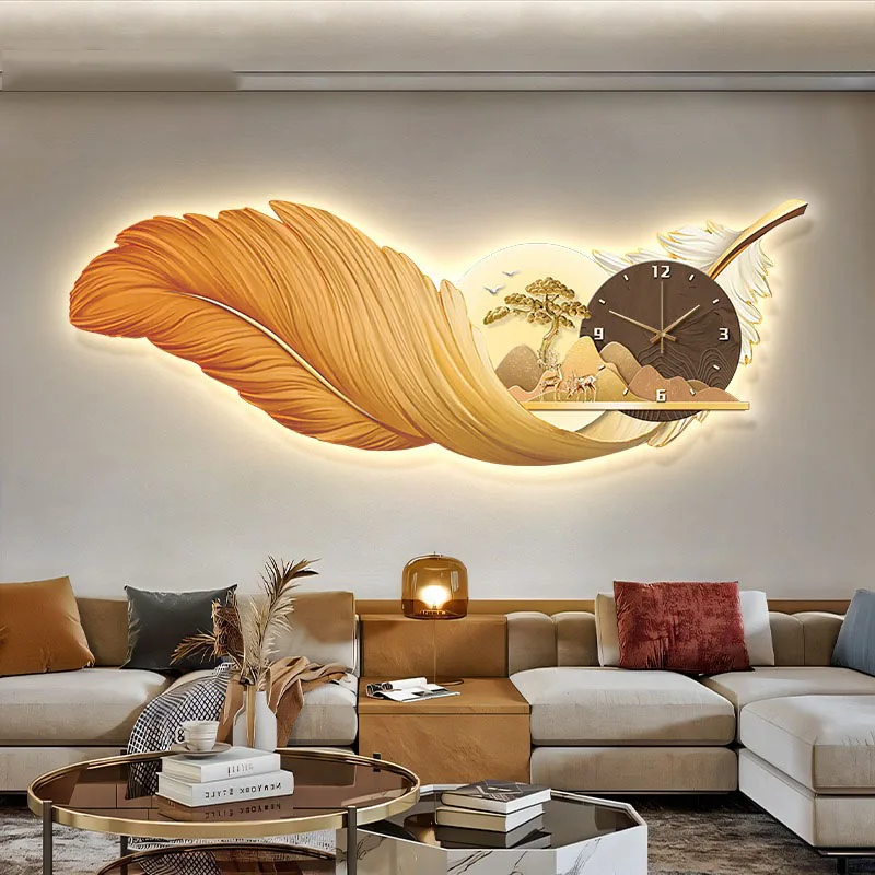 Luxury Backlit Wall Art with Clock Multi Room Modern Painting for Living Room Bedroom and Dining Room Large High End Wall Decor