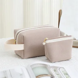 2PCS Corduroy Makeup Bags Large Capacity Women Toiletries Organizer Zipper Solid Makeup Bag Purse Travel Cosmetics Storage Bags