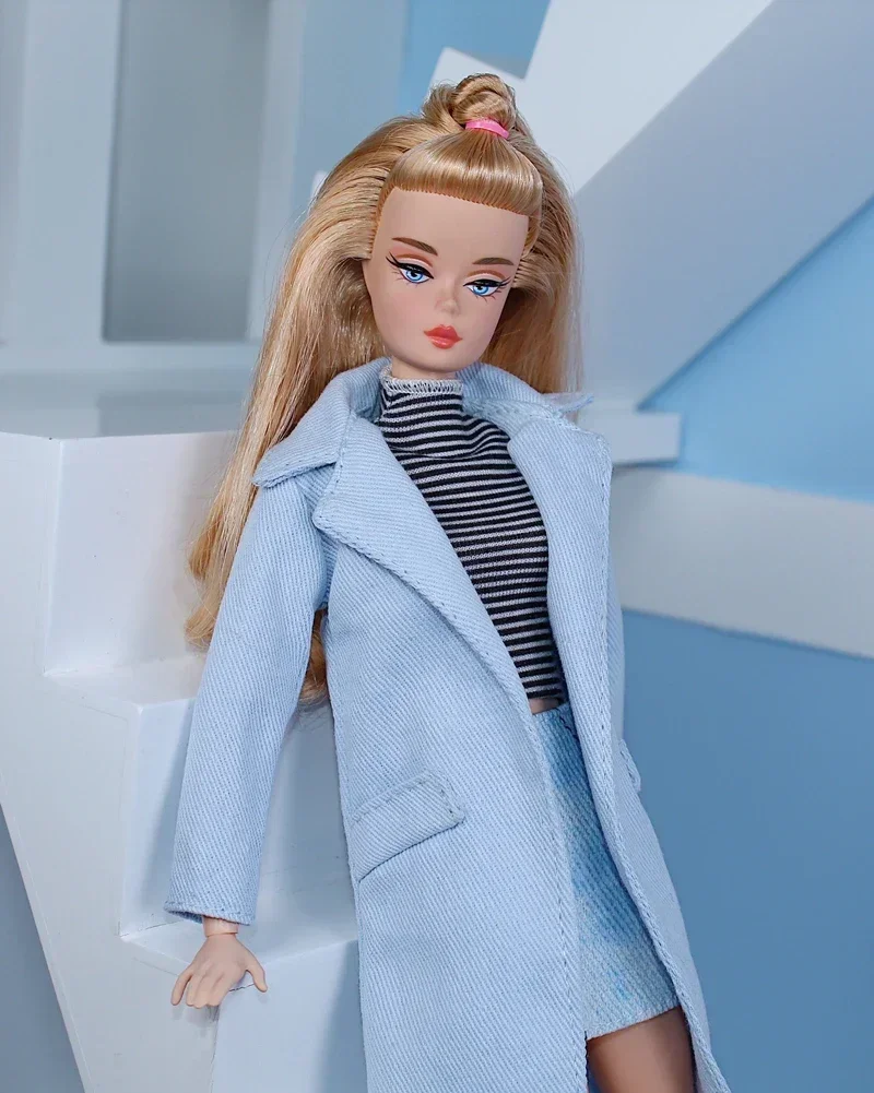 1/6 BJD Doll Clothes Light Blue Parka Winter Coat Jacket for Barbie Dress Outfits 11.5\