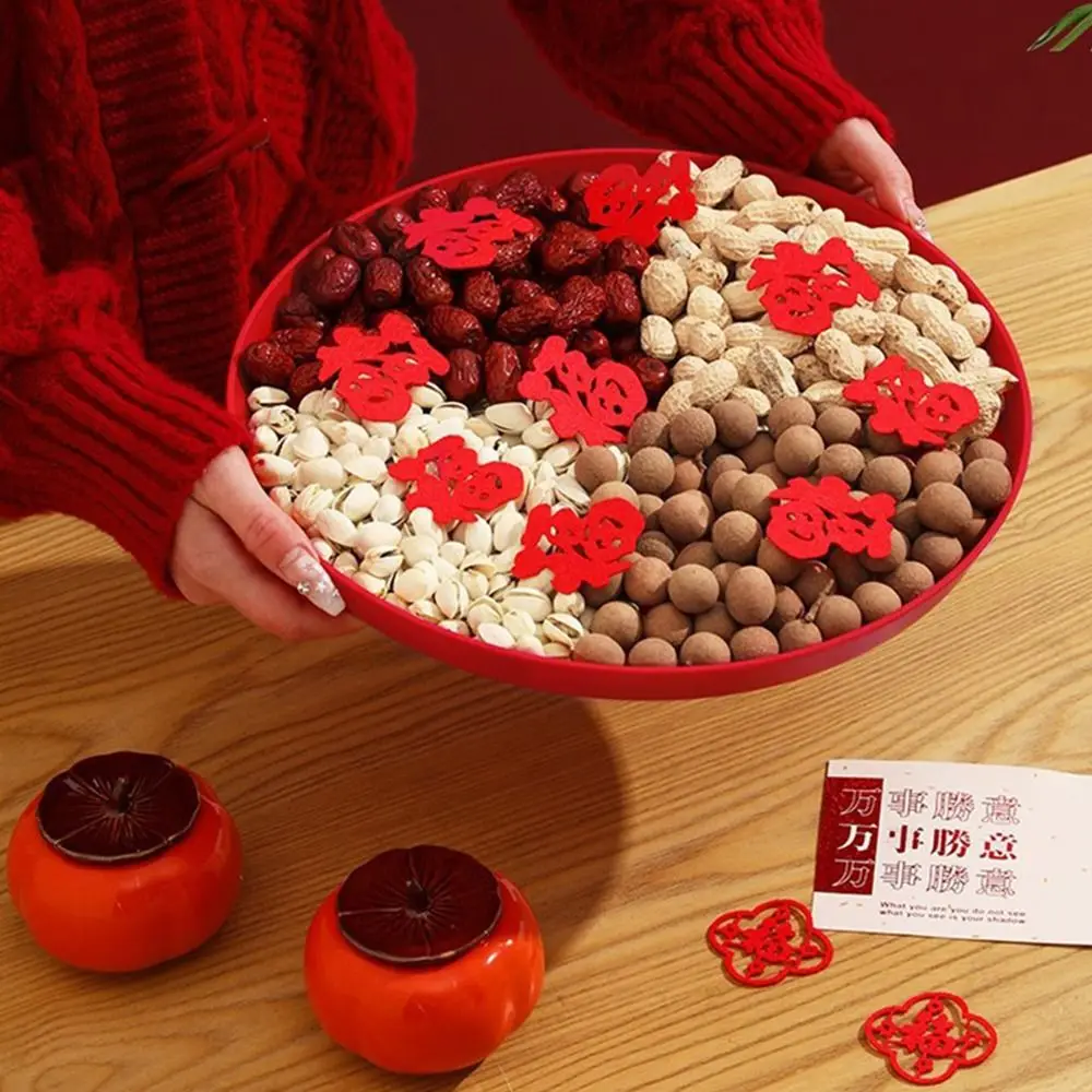 1Pcs Wedding Banquet Red Tray Durable Decorative Snack Fruit Toast Chinese Traditional Plate Festive Supplies Plastic Xi Tray