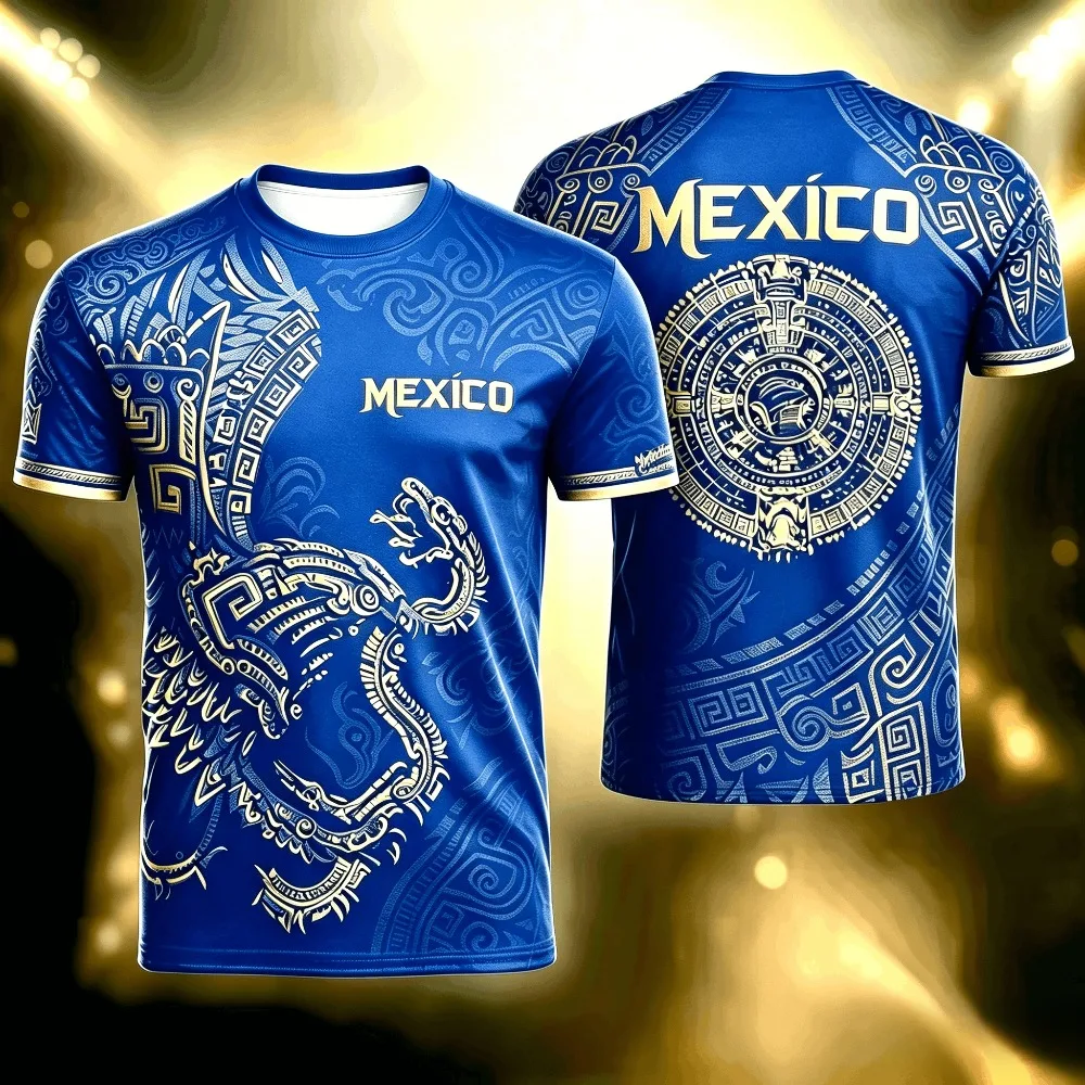 2026 Summer Mexican Men's T-shirt Fashion 3D Eagle Pattern Football Jersey Sporty Kids' Style Quick-Dry Breathable