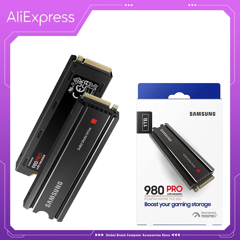 Original Samsung 980 PRO SSD with Heatsink 2TB 1TB PCIe4.0 Gen 4 NVMe M.2 2280 Internal Solid State Heat Control, PS5 Compatible