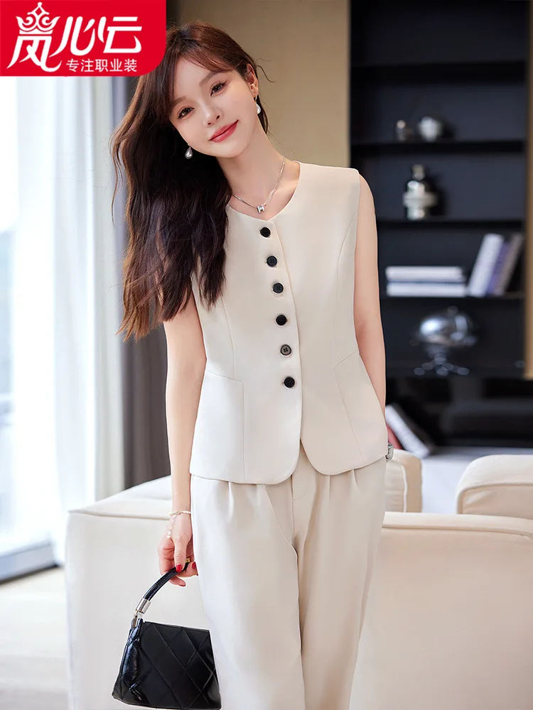 

Temperament Summer2024New Ladies Fashion Casual Two-Piece Suit Women's Sleeveless Vest Top Suit Wide Leg Pants