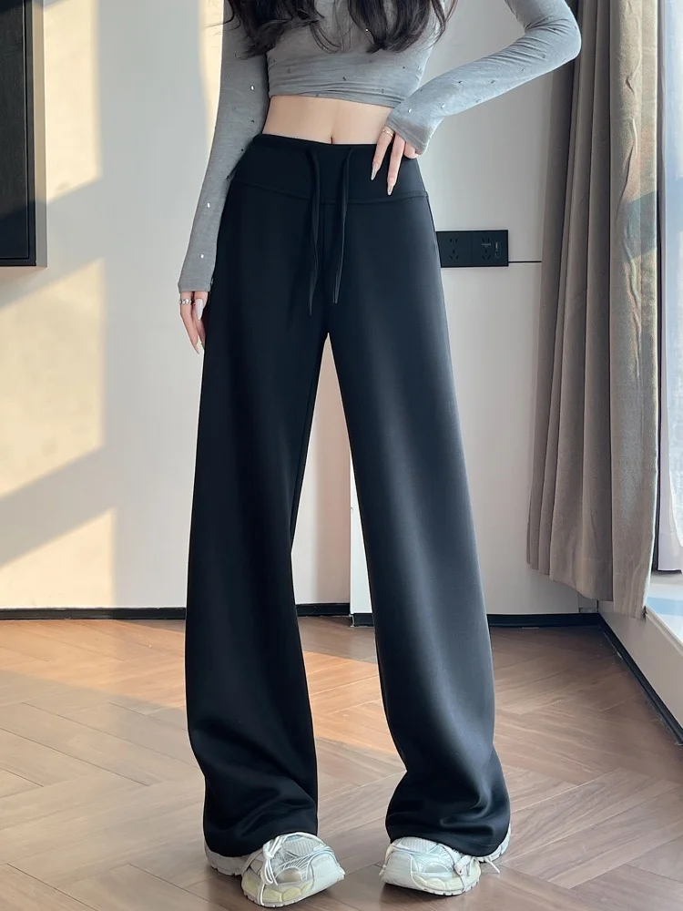 White Narrow Wide Leg Pants Women's Micro Flared Casual Sports Loose Glutinous Rice Pants Commute Style High Waist Straight Tube - view 2