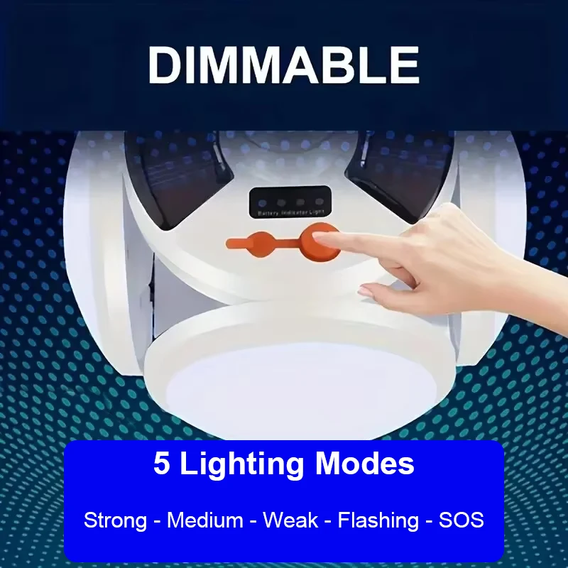 Portable Solar Camping Lantern USB Rechargeable Outdoor Tent Lamp Folding LED Football Bulbs With Hanging Hook