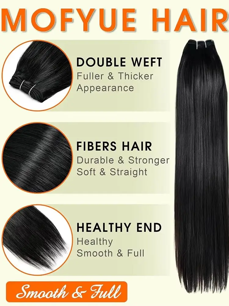 Synthetic Long Straight hair extensions, 26 inch 50g, quick weaving, healthyshiny close to human hair for Women Daily Wear