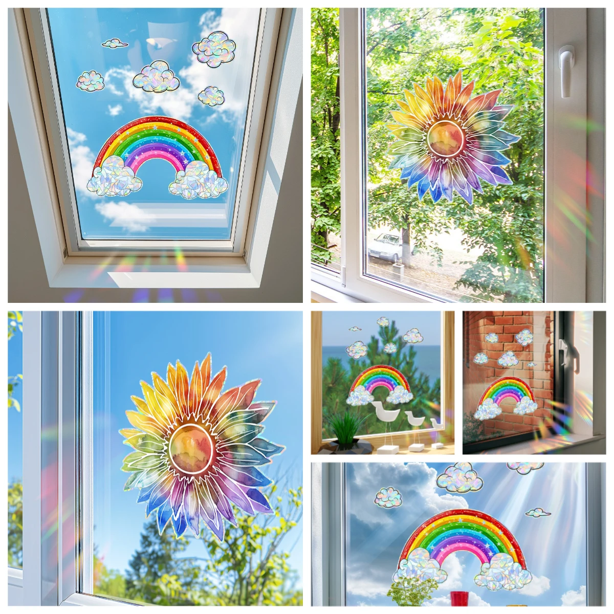 Rainbow Cloud Fensteraufkleber, elektrostatisches Glas, Sonnenfänger, Aufkleber für Zuhause, Kinder, Schlafzimmer, Dekoration, Kinderzimmer, Babyzimmer, DIY-Dekoration