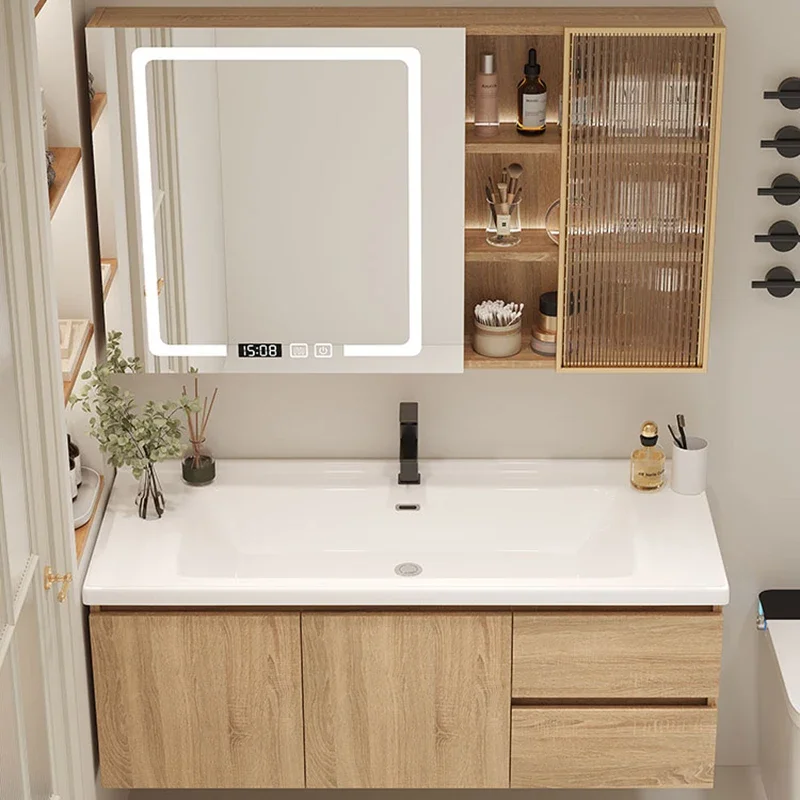 Smart Light Vanity Mirror Bathroom Cabinets Sanitation Luxury Home Furniture Wash Basin Bathroom Cabinets Simple Miroir De Salle