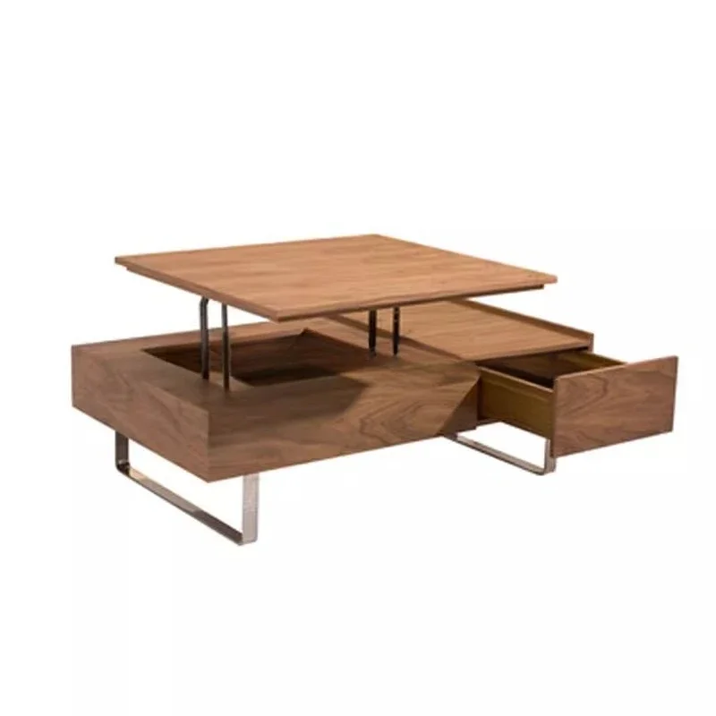 modern small apartment living room dining table dual-purpose multi-functional black walnut all-solid wood coffee table