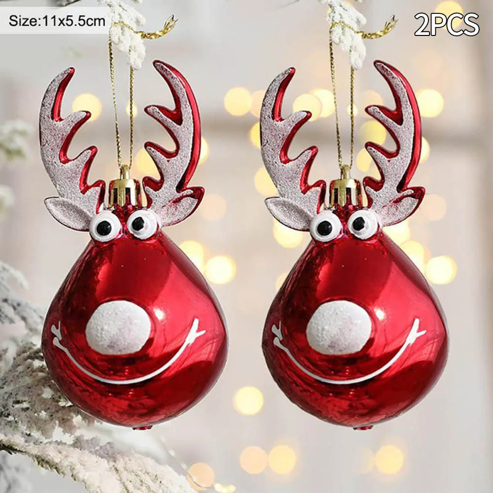 

2pcs Elk Christmas Balls Ornaments Xmas Tree Hanging Bauble Pendant Merry Christmas Decorations For 2024 New Year Navidad