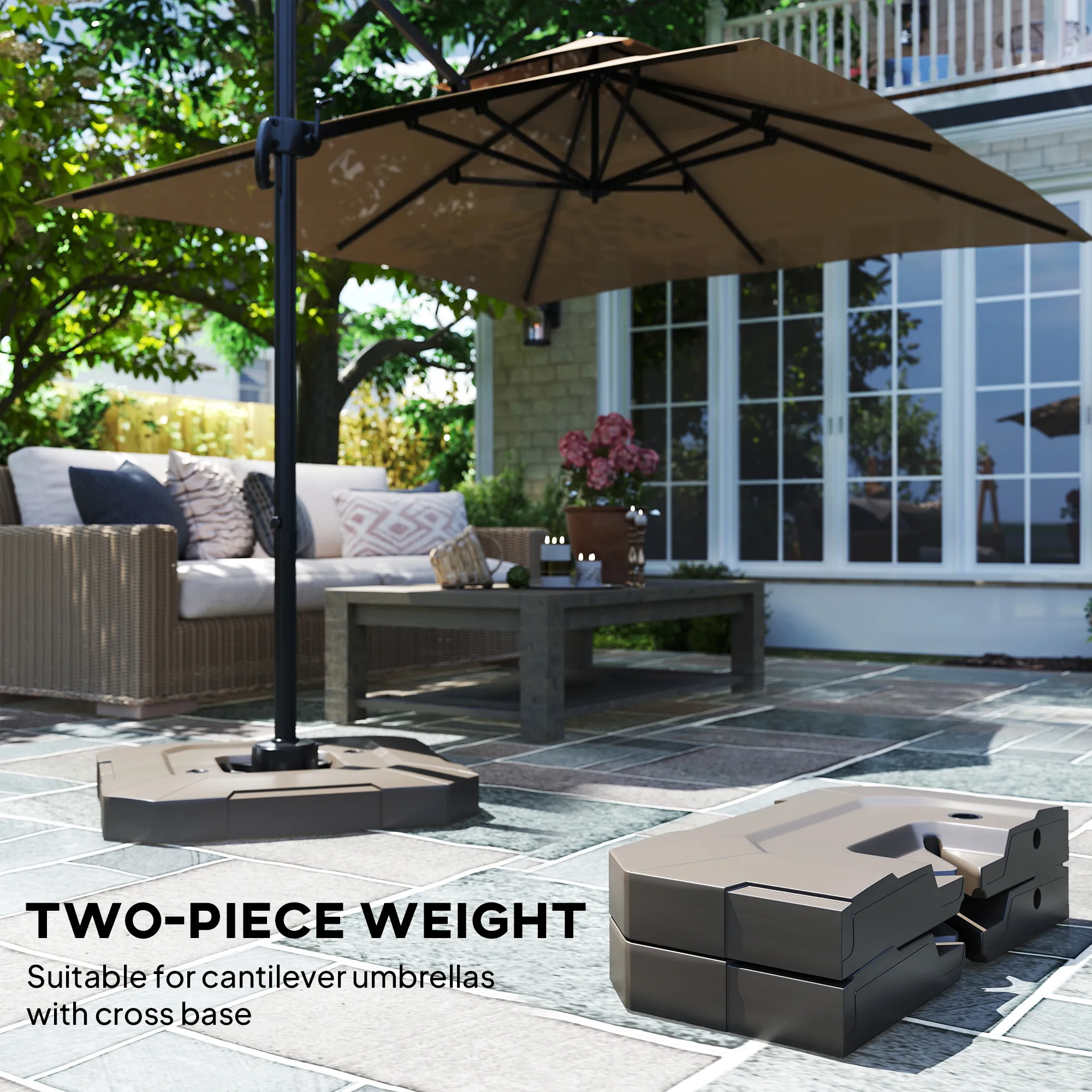 アウトサニー製、2ピース構造の傘立て用重り、231ポンドの重 - Outdoor Furniture With Umbrella のレビューと価格