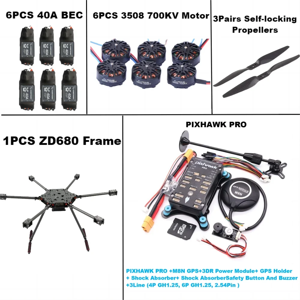 ZD680 PRO M8N Full Carbon Fiber Hexa-Rotor Foldable Arm Hexacopter Frame Kit PIXHAWK With Unflodable Landing Gear