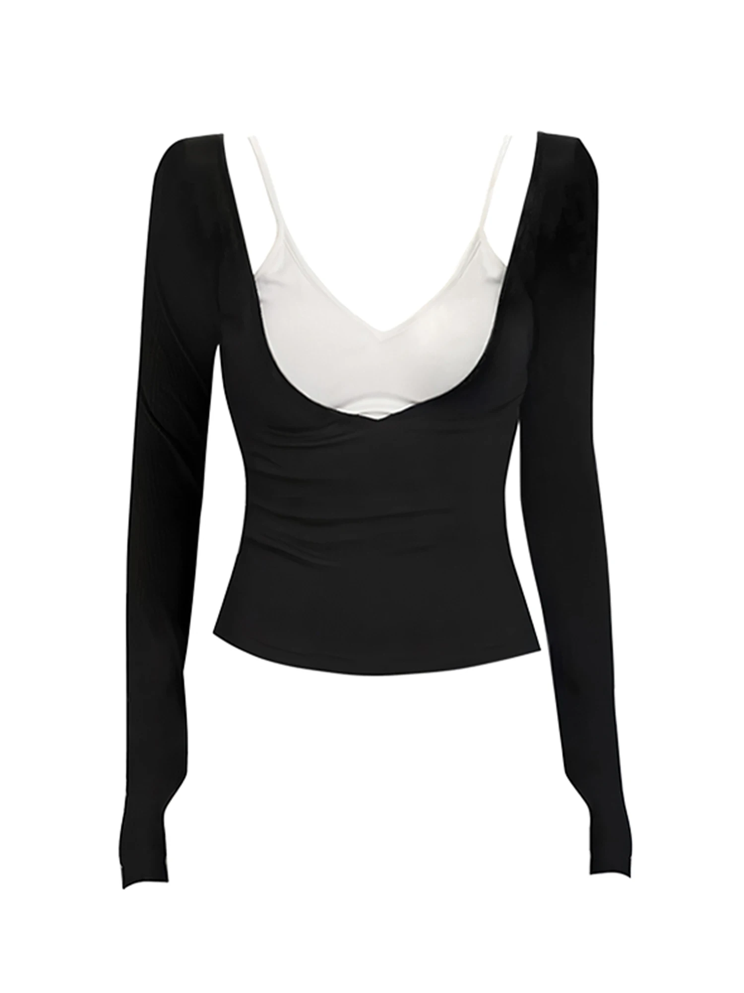 

Women V-Neck Black Gothic Emo T-shirt Y2k Gyaru Patchwork Tee Top 2000s Vintage Long Sleeve T-shirts Clothes Spring Autumn 2025