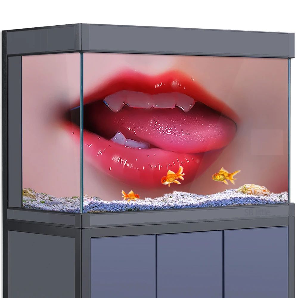 Aquarium Background Sticker Decoration for Fish Tanks, Mouth Tongue Fang Girl HD 3D Poster 5-55 Gallon  Reptile Habitat