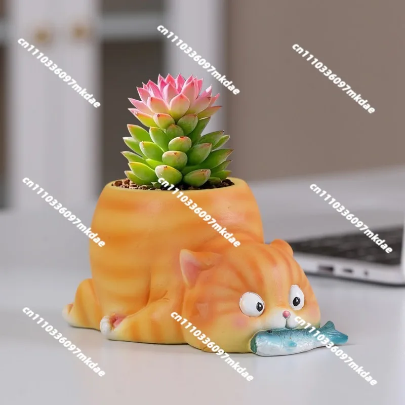 Creative mini puppy cat succulent plant exquisite small flower pot, cute desktop ornament resin home decoration