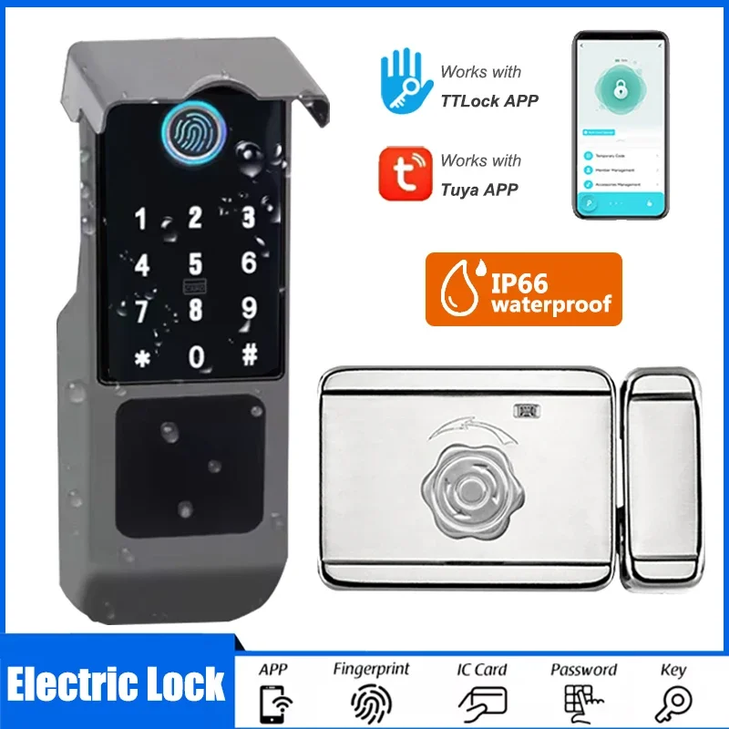 TTLock APP WiFi Fingerprint Lock Waterproof Tuya Bluetooth Gate Passcode IC Card Keyless Smart Home Electronic Door Lock Outdoor