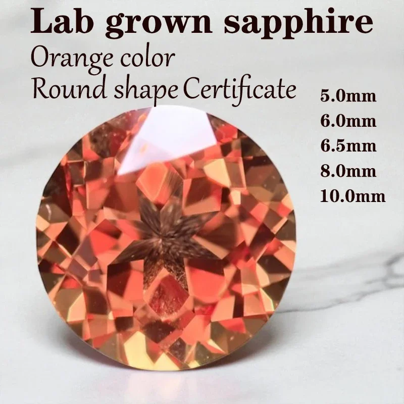 

Sapphire Round Shape VVS1 Orange Color Lab Grown Gemstone DIY Advanced Jewelry Rings Earrings Making with Certificate Wholesale