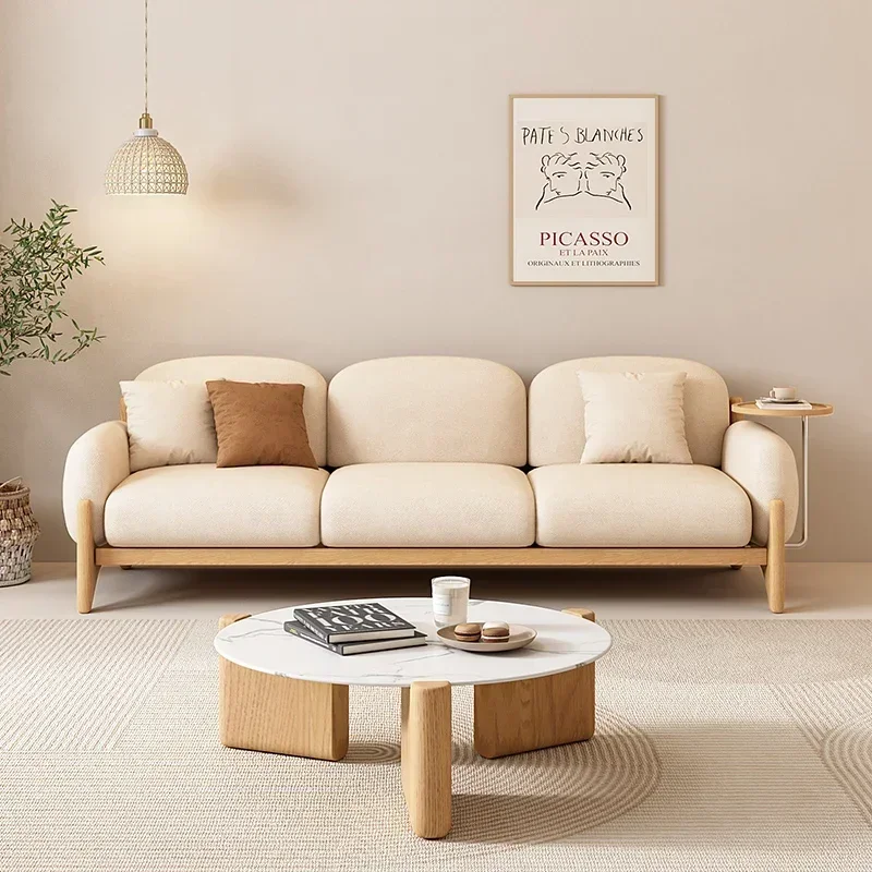 

Japanese Style Cream Style Solid Wood Sofa Modern Minimalist Three-Seat Straight Row Cloud Fabric Sofa