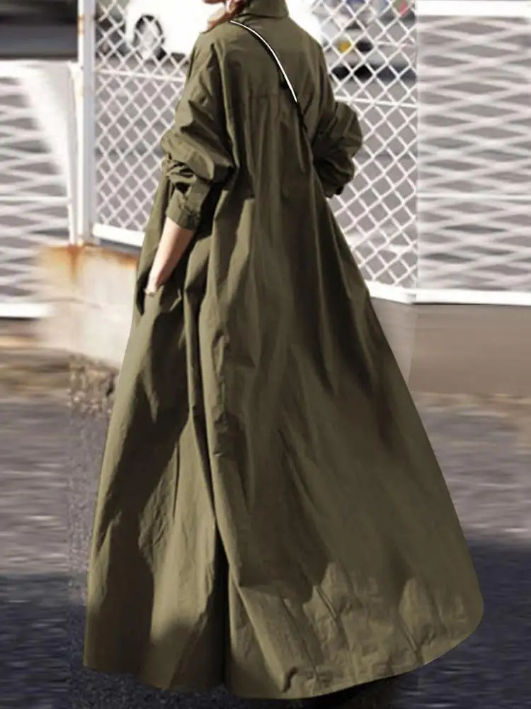 kaftan Women Autumn Sundress ZANZEA Solid Shirt Dress Long Sleeve Maxi Vestidos Female Lapel Button Pockets Robe Femme Oversized