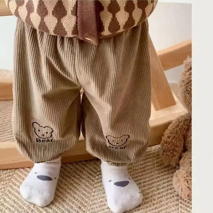 

baby autumn and winter cartoon bear corduroy long pants and sweatpants for , solid color striped pants
