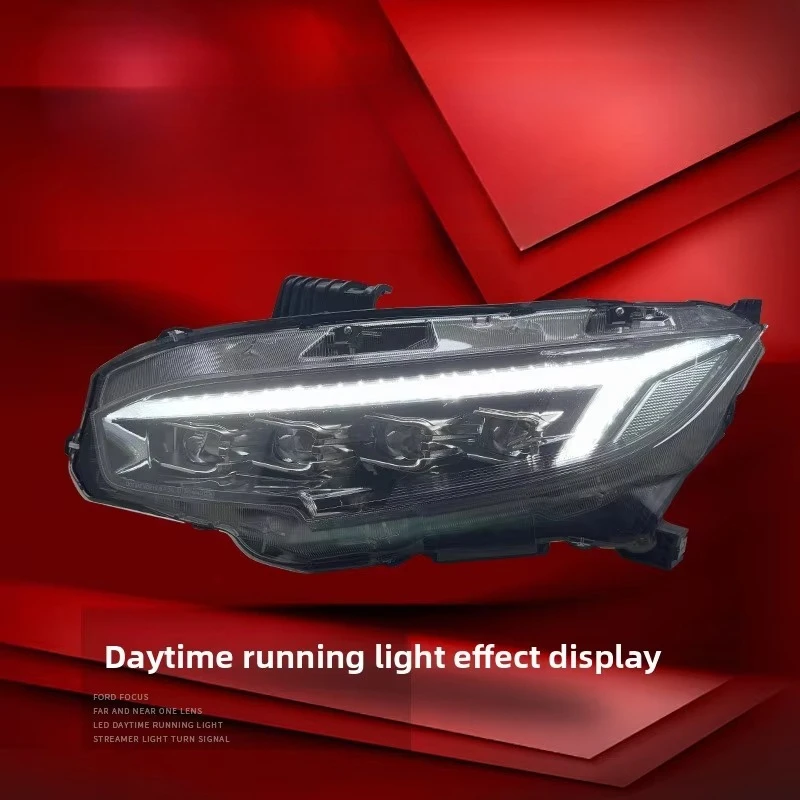 -For Headlight Assembly FK8-Style Upgrade Dragon-Wing LED DRLs Sequential Turn Signals Projector Lenses OLIVER%