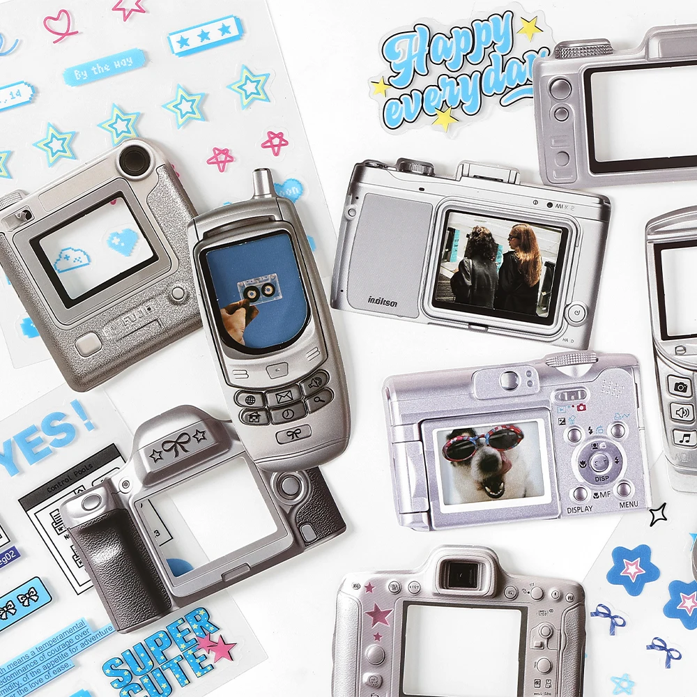 15pcs Kawaii Ins Electronic Memory Stickers Material Pack DIY Diary Phone Case Handmade Scrapbook Aesthetic Stationery Stickers