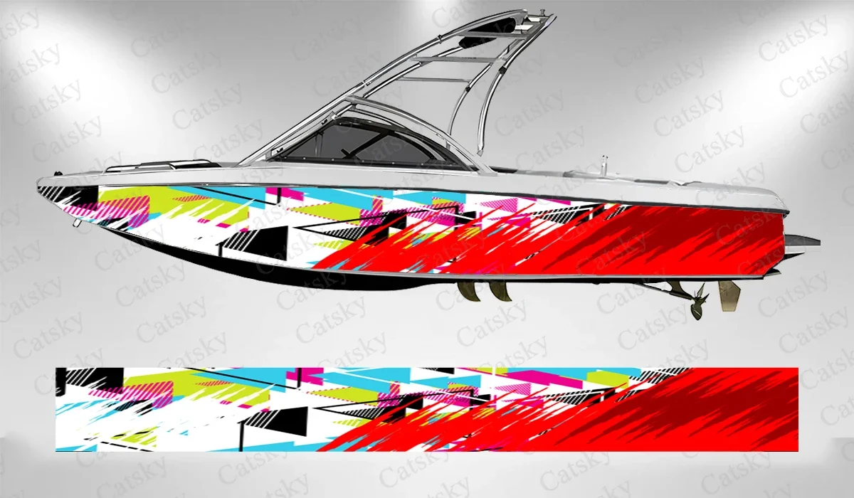 Abstract colorful vector stripes graphic Sticker Vinyl Boat Pontoon Deck Boat Fishing Self Adhesive Decorative Boat Decal