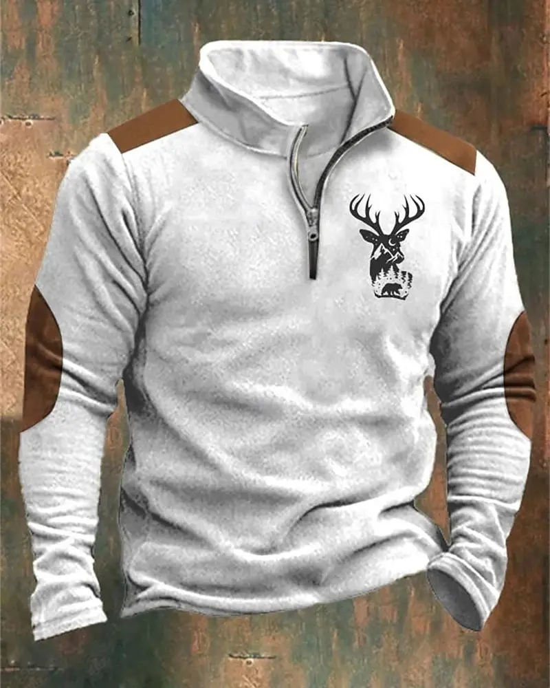 Men\'s Zip Sweatshirt Reindeer Printed Christmas Daily Holiday Streetwear Casual Fall Winter Clothing Apparel Hoodies Sweatshirts