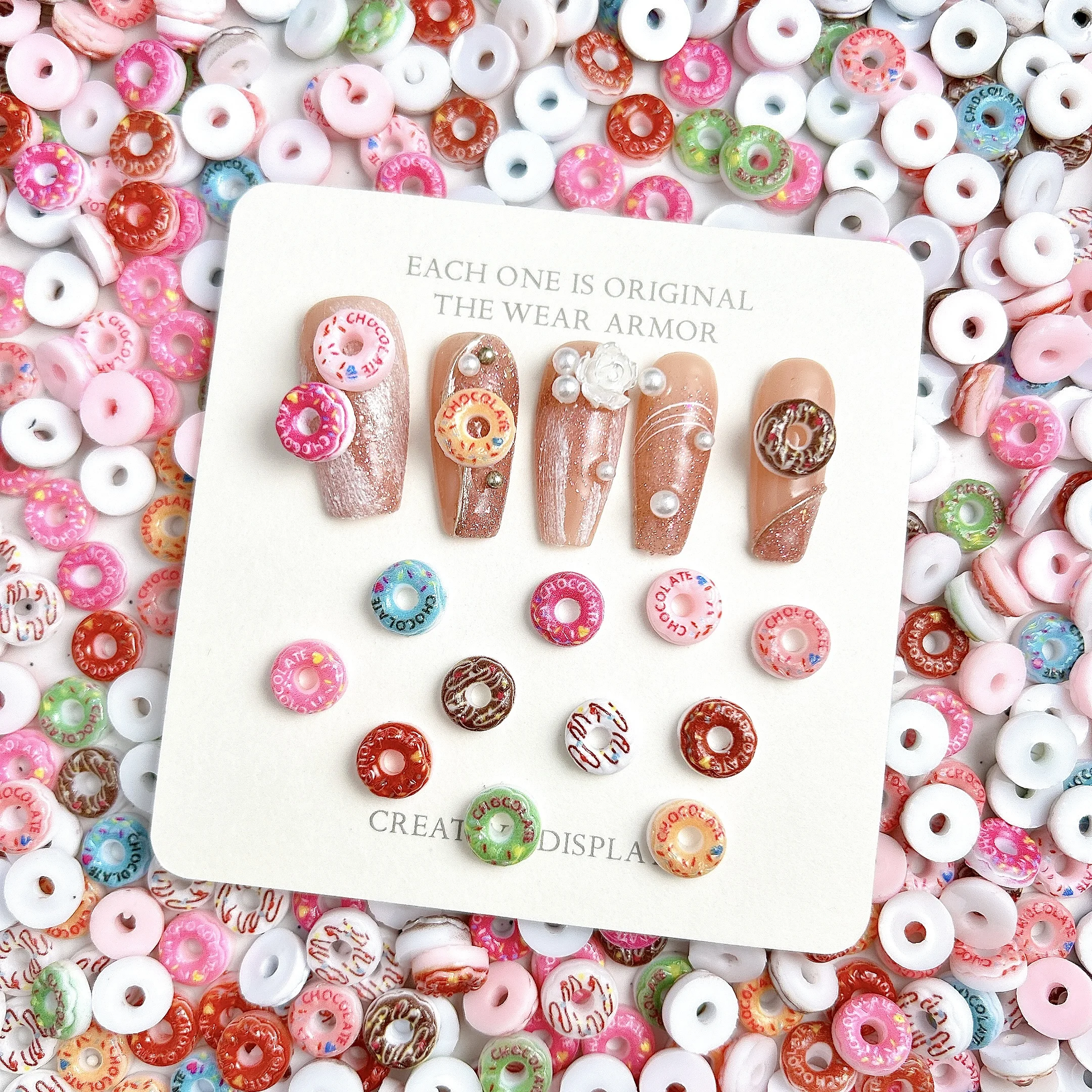 50PCS Multiple Colors Realistic Donut Nail Art Decorations 3D Creative Luminous Doughnuts Nail Charms for DIY Nails Supplies
