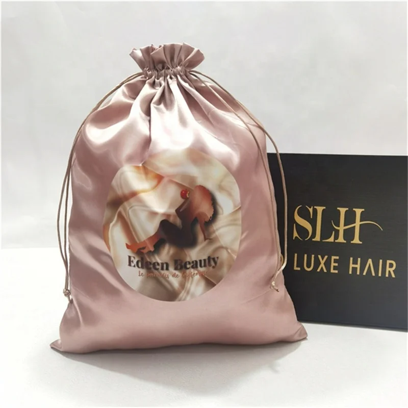 custom.Chuanghua Luxury Custom Packaging Silk Drawstring Bag Hair Extensions Satin Bags With