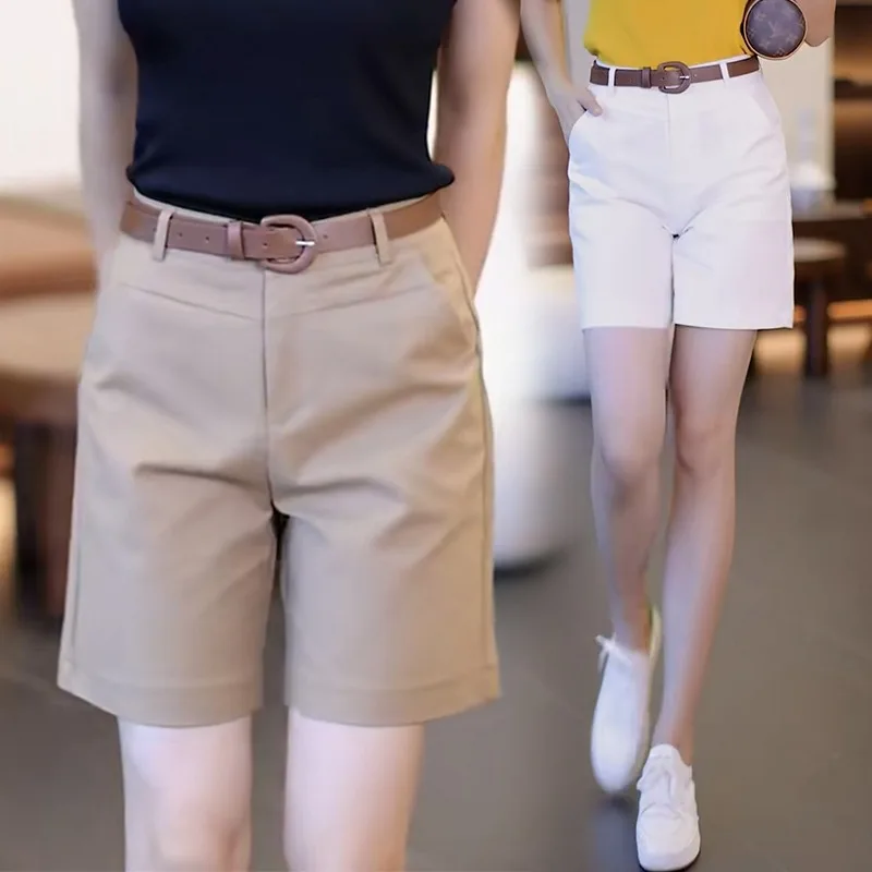

Повседневные хлопковые шорты с высокой талией для женщин, летние, тонкие, новые, в корейском стиле, с широкими штанинами, для офиса, в корейском стиле