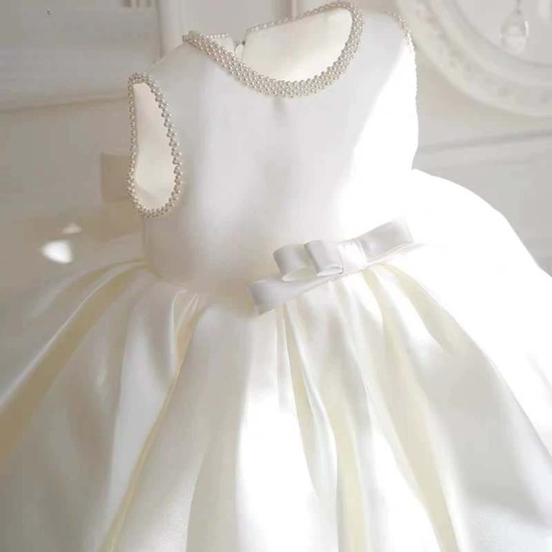 Baby Girl Dress For 1st Birthday, Piano Performance Gown, Flower Girl PrincessDress Children's Day Dress In White  Princess