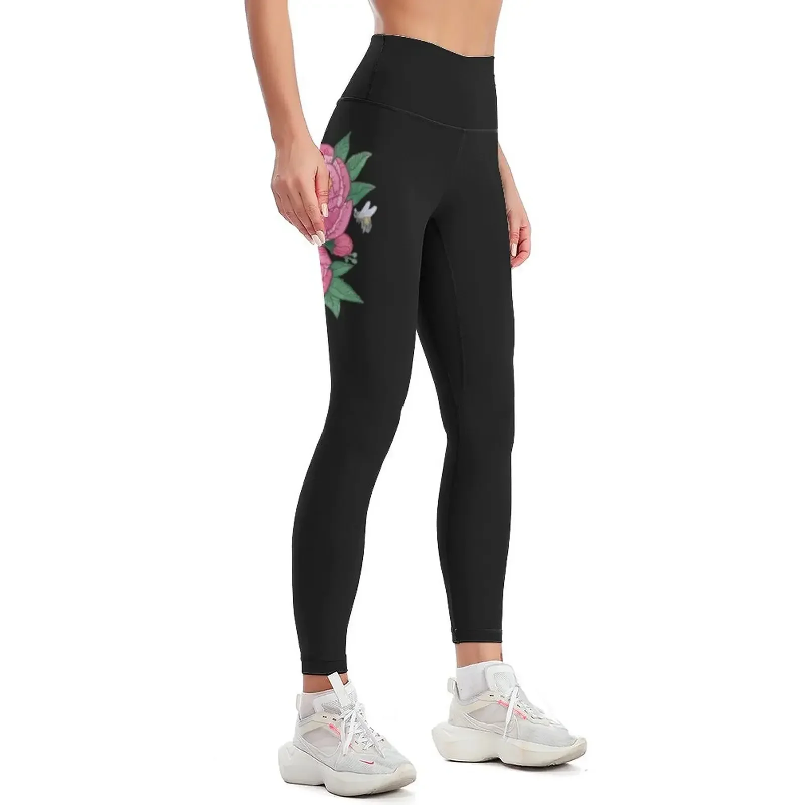 Pink Peony and Bees Leggings Training pants sport pants push up legging Pants sport Womens Leggings