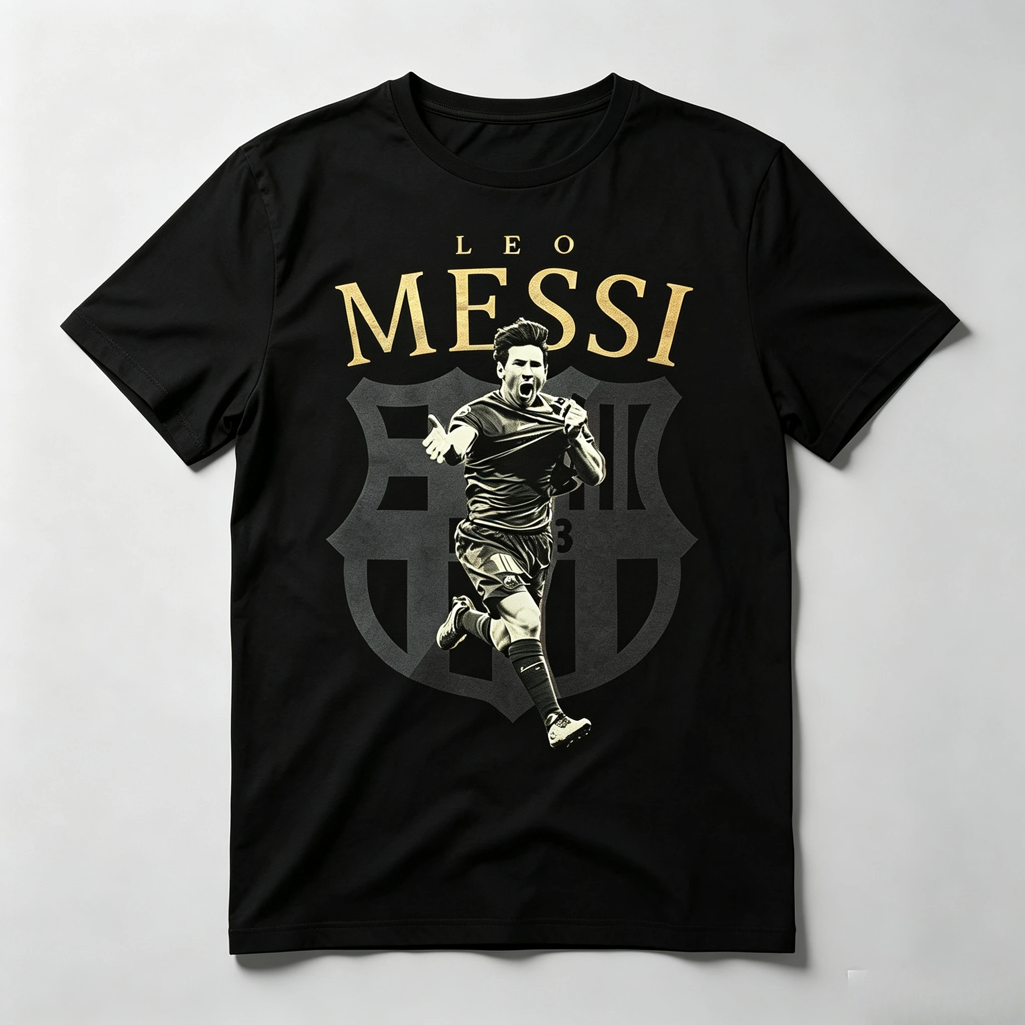 Vintage Leo Messi Barcelona Graphic T-shirt, Retro Barca Badge Print, Soft Cotton Unisex Tee for Classic Football Fans