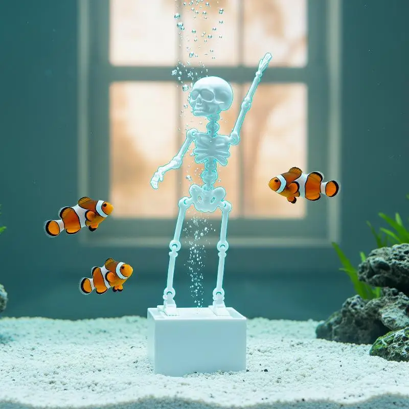 Interactive Aquarium Skeleton Bubbler Realistic Dancing Decor with Air Hose Creative Ornament for Home Fish Tank