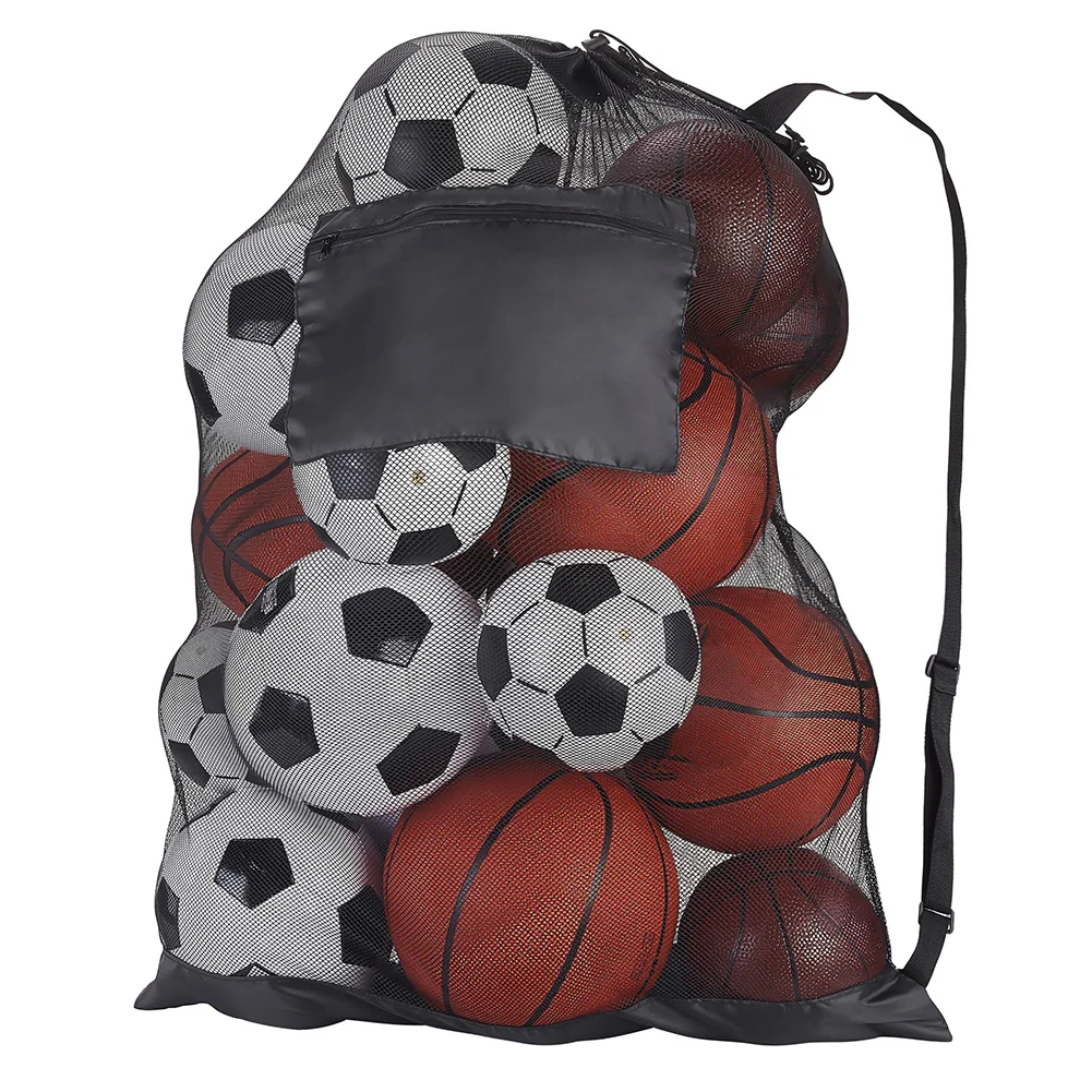 Extra Large Drawstring Bags with Zipper Pocket Accessories for Holding Basketball Football Mesh Socce Ball Bag
