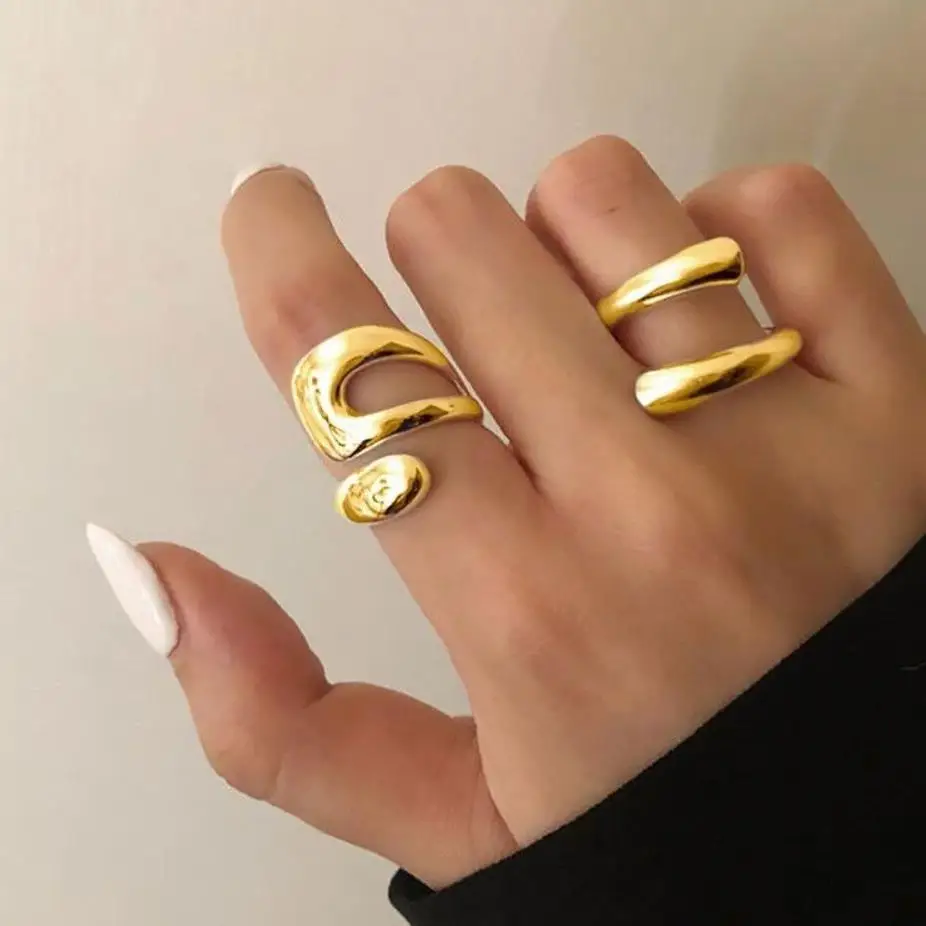 

Retro Exaggerated Geometric Joint Rings for Women Hip Hop Punk Sle Open Finger Rings Faionable Alloy Jewelry