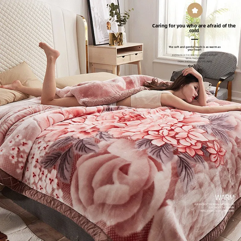 Double Layer Raschel Mink Blankets For Beds 200*230CM Soft Warm Fluffy Quilt Throw Blankets Double Bed Home Bedding Blankets