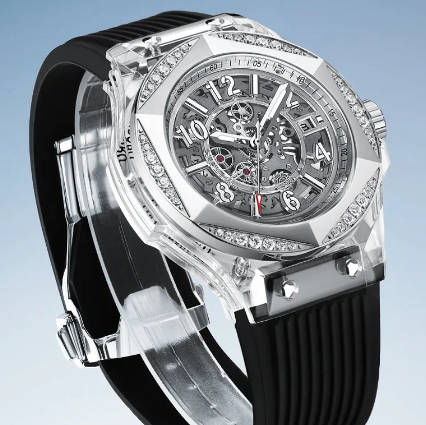 

HANBORO Men Automatic Watch Luxury 42mm Mechanical Wristwatch Acrylic Case Crystal Luminous Skeleton Dial Hexagonal Bezel