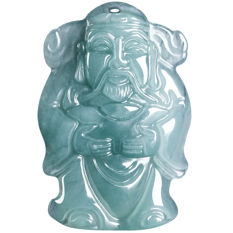 Natural A-grade Jade Blue Water Little God Of Wealth Pendant Attracting Wealth Ice Seed Jadeite Male Female Gift Charms Jewelry - Image 3