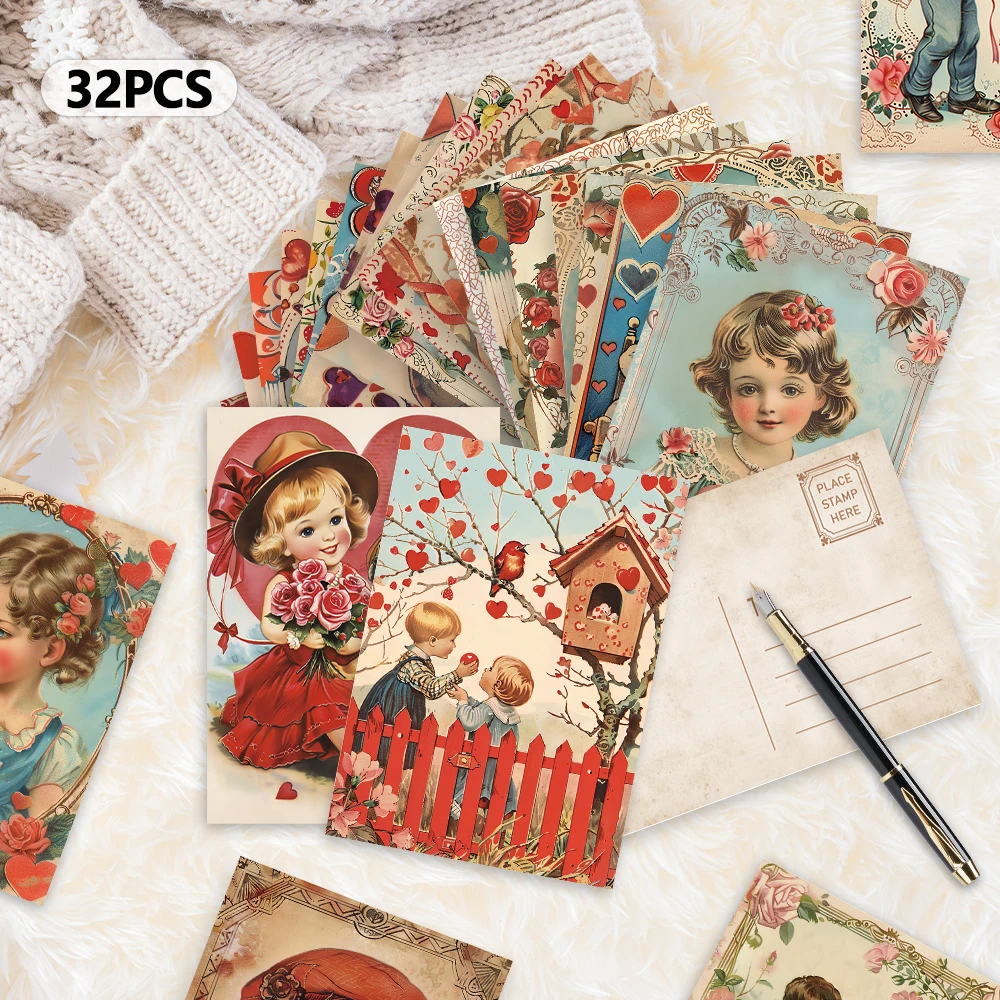 32개 빈티지 발렌타인 데이 인사말 카드, 사랑 표현 거실 장식, 두꺼운 카드지, 침실 장식, 고품질